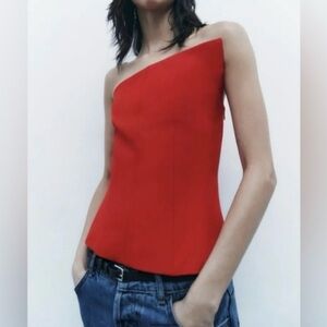 Zara red asymmetrical corset top